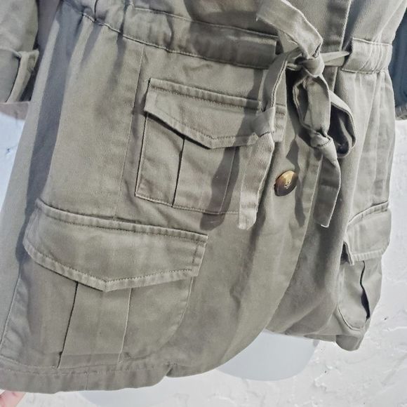 Anthropologie  Tabitha army military green button down belted tie jacket size 6 - Picture 7 of 13